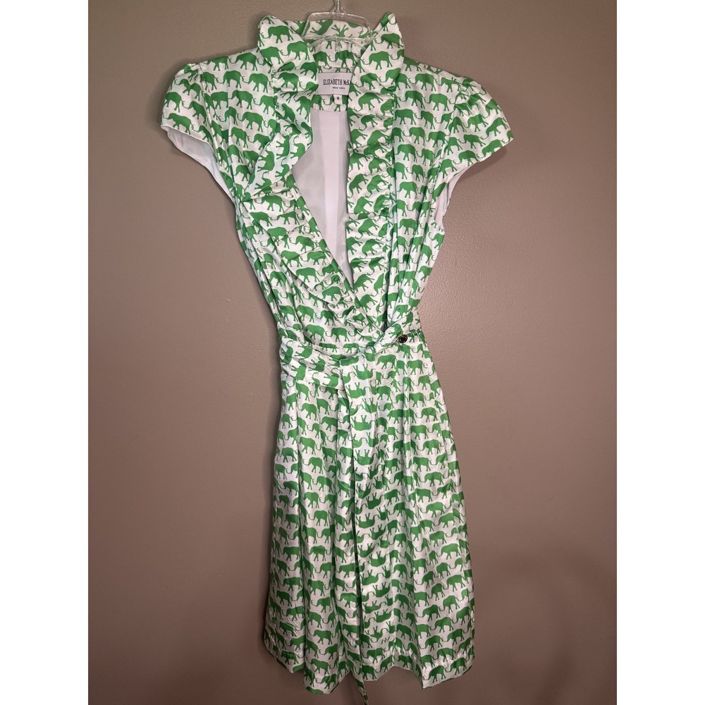 Elizabeth McKay Green/White Elephant Print Dress Size 8